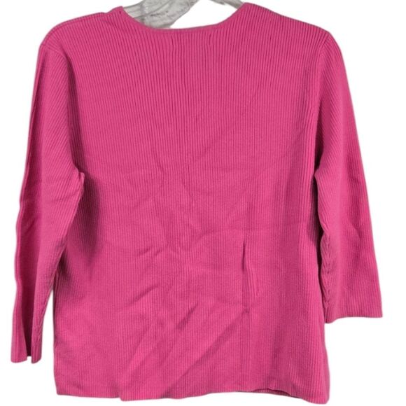 Worthington Hot Pink V-Neck Ribbed Sweater 3/4 Sleeve Pullover Women's L Winter - Picture 8 of 8